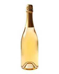 Golden capped champagne bottle isolated on a transparent background