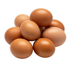 Fresh brown eggs with natural texture, isolated on a pure white background under soft overhead lighting