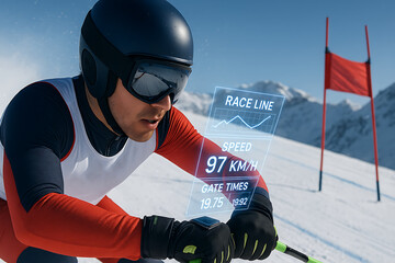 Alpine Skier Displaying Real-time Performance Data on Holographic Goggles