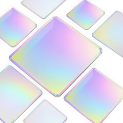 Pastel light 3d background with glass holographic transparent square plate shapes render. Abstract geometric block pattern with rainbow color gradient. Futuristic digital tech banner. 3D illustration