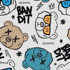 hand drawn pattern with bears toys. Cool background for boys. For clothes, prints, textiles
