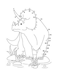 Triceratops (Solved) Connect the Dots Activity Page for Kids – Fun Dot to Dot Dinosaur Puzzle