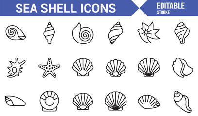 Set of Sea Shell and Starfish Icons for Beach and Marine Themes