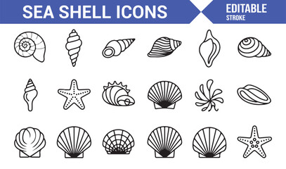 Icons of Marine Life Including Shells, Starfish, and Ocean Creatures