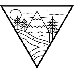 Line Art Nature Scene in Triangle