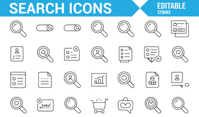 Set of Search Icons for Business, Document Search, and Exploration