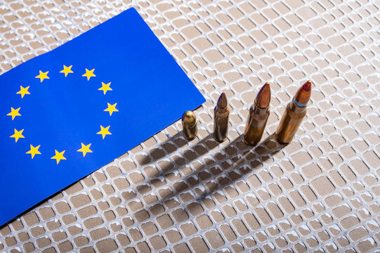 EU Flag with Ammunition European Defense and Arms Production Concept