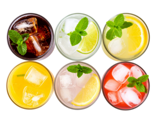 Colorful Highball Cocktail Assortment Viewed from Top Angle, Transparent PNG