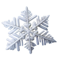 Intricate white snowflake on black background isolated on a transparent background