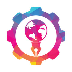 Pen nib and globe logo vector. Institutional and educational vector logo design.