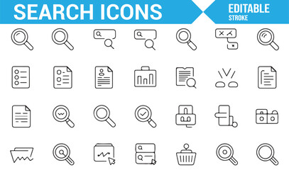 Magnifying Glass and File Search Icons for Research and Data Discovery