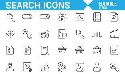Collection of Search Icons for File, Document, and Data Search