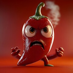 Angry Red Chili Pepper Cartoon Character with Steam and Furious