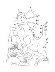 Dilophosaurus (Solved) Connect the Dots Activity Page for Kids – Fun Dot to Dot Dinosaur Puzzle