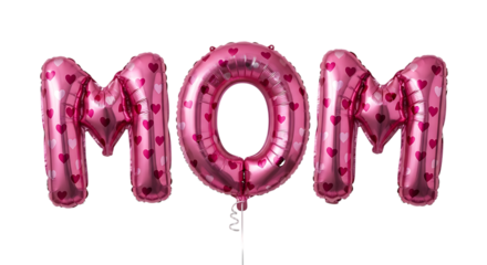 Pink Heart Patterned Mom Balloons isolated on a transparent background