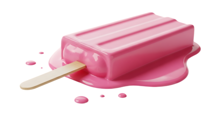 Pink popsicle melting isolated on a transparent background