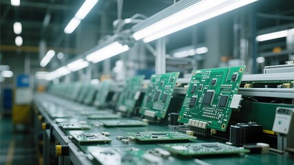 Assembly Line of Circuit Boards in a Modern Factory