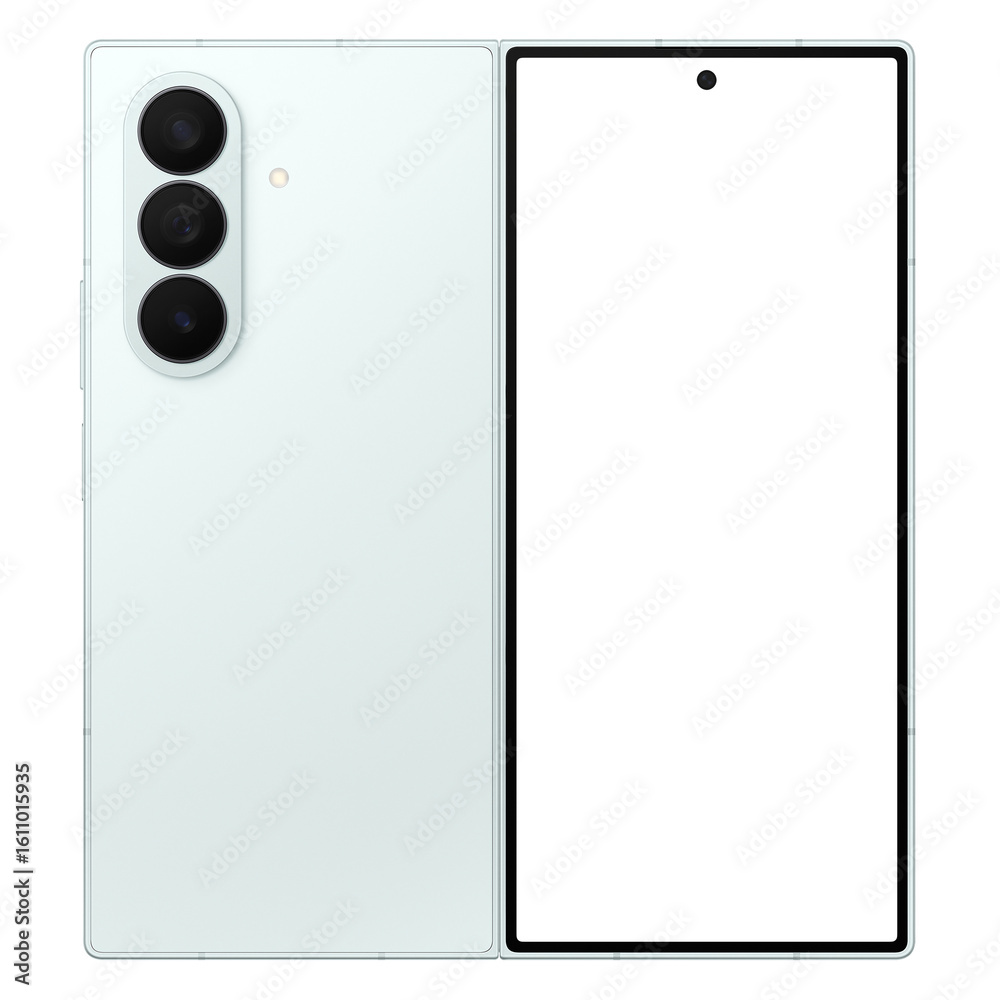Wall mural photo of foldable smartphone similar to android device without background. mint color. template for 