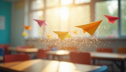 Paper Airplanes Flying in Classroom
