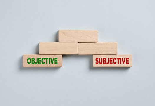 Concept of objective versus subjective thinking using wooden cubes