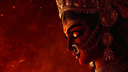 Navaratri Goddess Banner, fierce form of Kali with flames