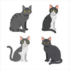 Four Cats of Different Colors Posing Elegantly