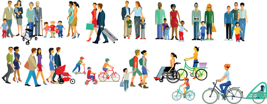 Gro&szlig;e Menschenmenge, B&uuml;rger und Familien,Illustration 