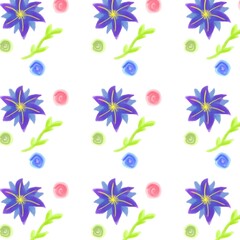 seamless patterns flowers,Whimsical watercolor blooms dance across a bright white canvas, a playful pattern of vibrant flowers and swirling shapes.