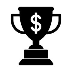Black silhouette of a trophy with a dollar sign on a white background
