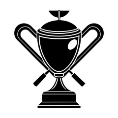 Illustration of a black trophy with crossed sticks on a white background
