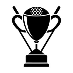 Illustration of a golf trophy with clubs in black and white style