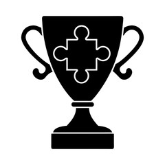 Silhouette of a trophy with handles and a puzzle piece design on front