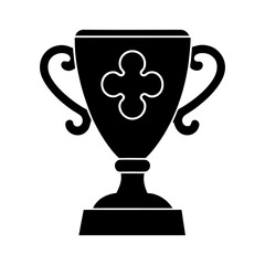 Black silhouette of a trophy with handles and a clover on the front