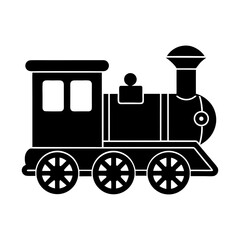 Silhouette illustration of a vintage steam train with visible wheels