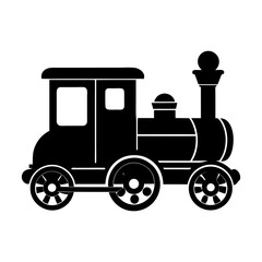 Illustration of a black silhouette of an old fashioned steam train
