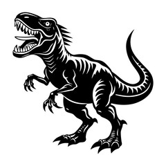 Illustration of a black tyrannosaurus rex dinosaur with sharp teeth