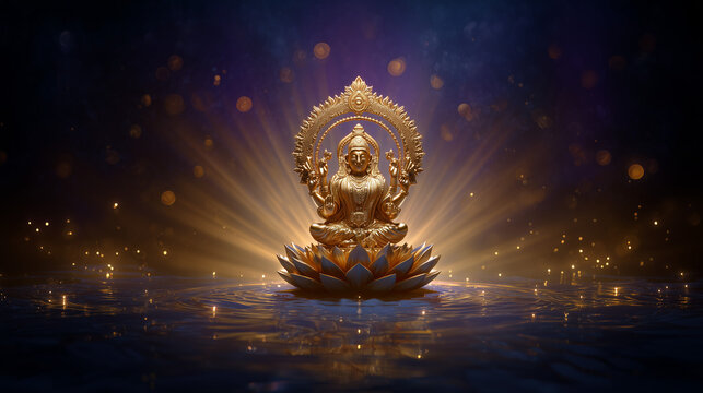 Anant Chaturdashi Devotional Poster, Lord Vishnu with lotus and chakra