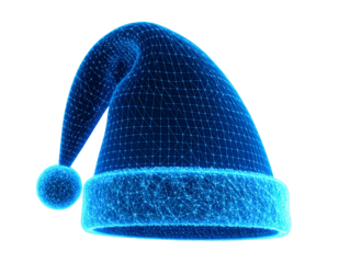 Digital Wireframe Santa Hat, Futuristic Style, Transparent Background