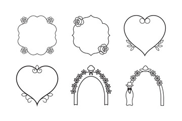 line art Wedding floral arch frame window set.