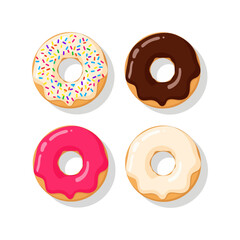 Assortment of Delicious Glazed Donuts Delicious Sprinkles Chocolate Pink and Vanilla Glaze