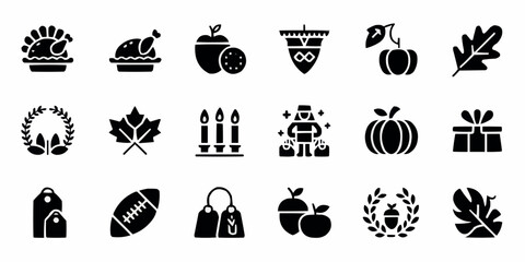Bold Solid Black Vector Icon Set Themed Design Elements for Various Applications