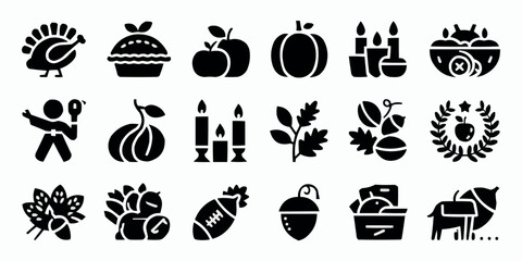 Bold Solid Black Vector Icon Set Themed Design Elements for Various Applications