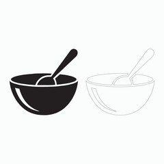 Simple black and white bowl with spoon icon
