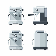 Espresso Machine Set Front Side and Isometric Views