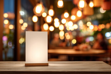 Blank flyer mockup on restaurant table with candle