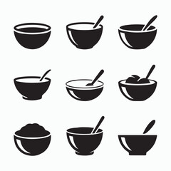 Fototapeta premium Simple Black and White Soup or Cereal Bowls with Spoons 