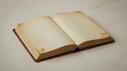 Fototapeta premium Open antique book showing blank pages invites writing and creativity