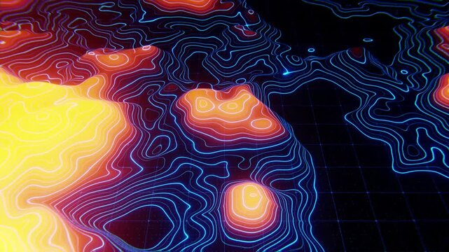 Abstract digital wave mountain pattern moving with heat map. Interlacing effect. 4K animation
