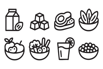 Fototapeta premium Food and drink icons including milk carton fruit bowl steak and salad vector