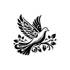 Obraz premium Ornate dove with floral elements on white background